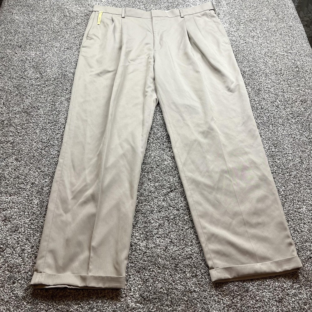 Haggar‎ Smart Fiber Dress Pants Mens 40x31 Stone Classic Fit Herringbone